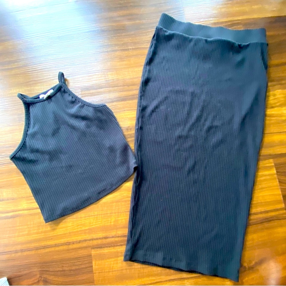 Black Ribbed Skirt Set
